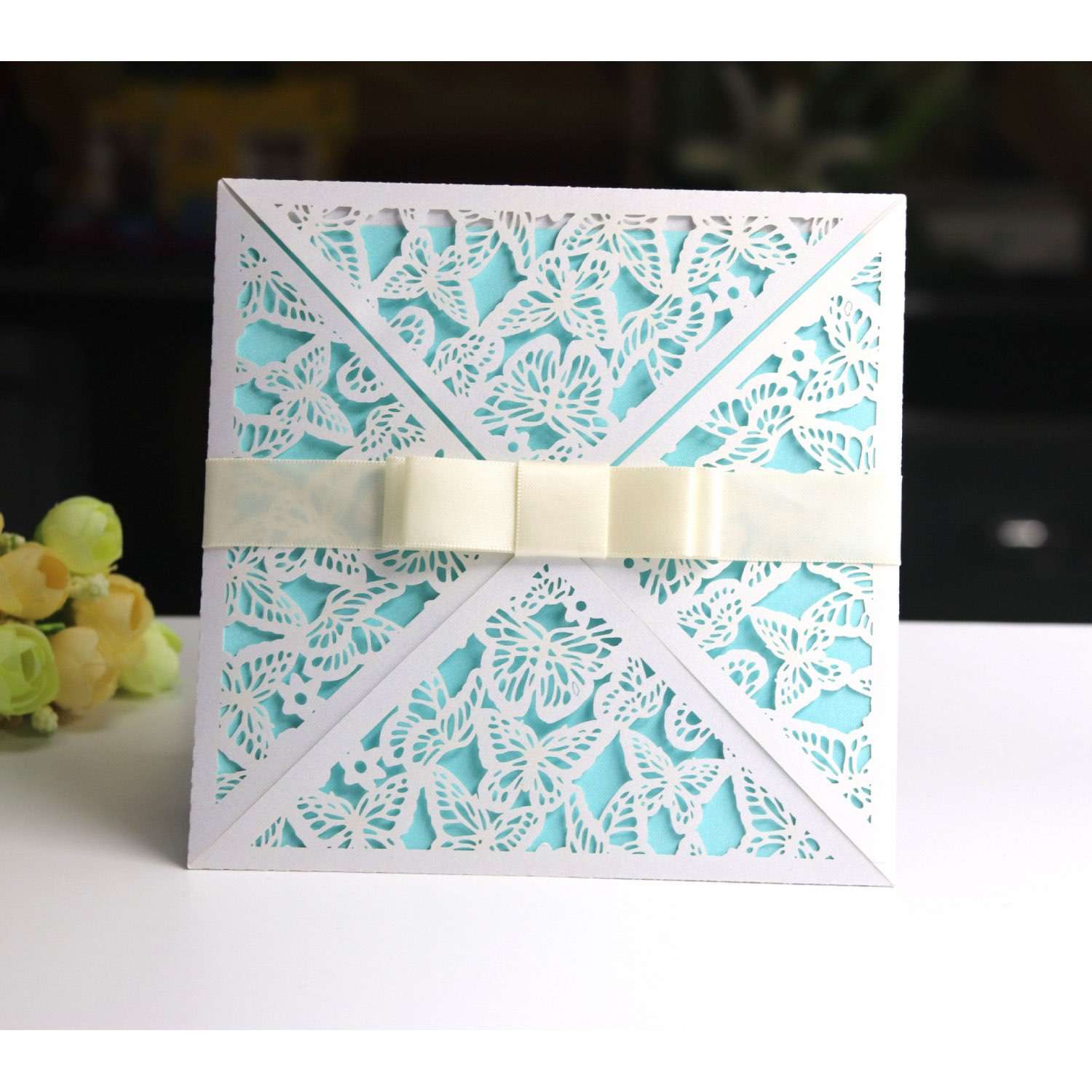 Butterfly Invitation Wedding Invites Reception Cards White Laser Card